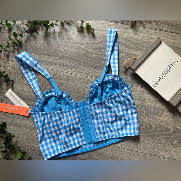 Colsie Milkmaid Blue Gingham Longline Bralette Cropped Tank Top. Size XS. NWT! - Picture 8 of 11
